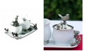 Vagabond House Stoneware Creamer Set - Pewter Song Bird Long Tray with Creamer, Sugar Bowl and Spoon